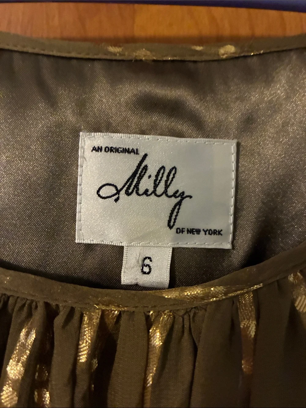 Milly Olive Green Dress with Gold Sequin Stripes